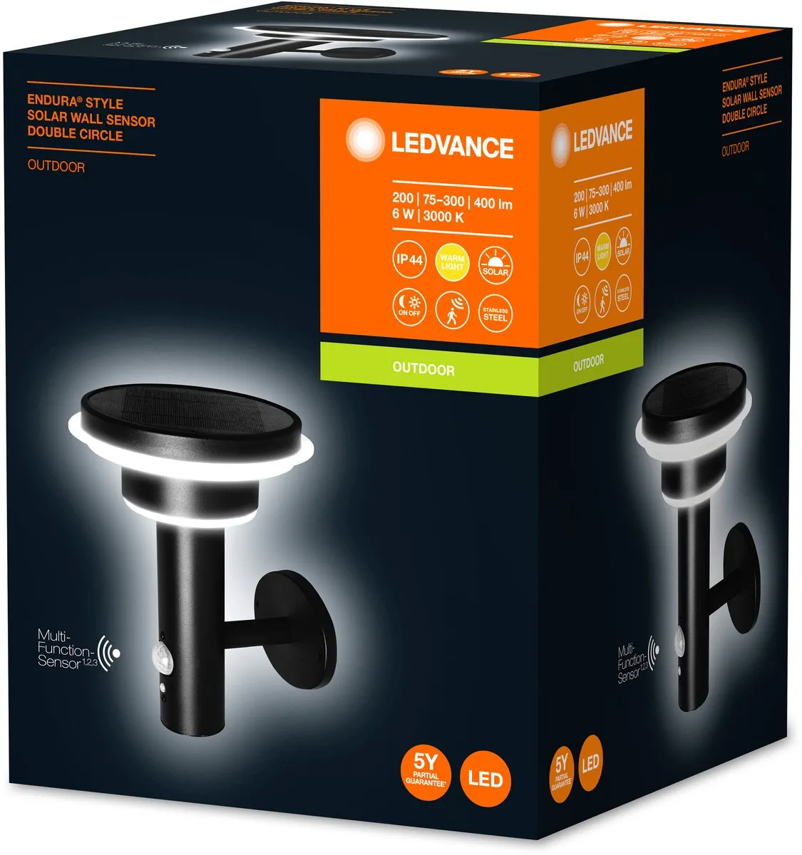 LEDVANCE Endura Style Solar Double Circle Wandlamp 6W Warm Wit - Zwart - afbeelding 6 van 6