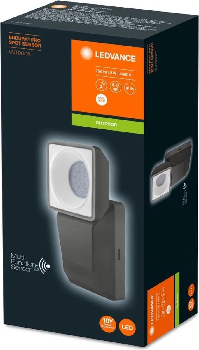 LEDVANCE ENDURA PRO SPOT SENSOR 8W - Muurarmatuur 4000K - IP55 - Dark grey