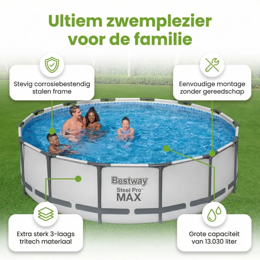 Bestway Steel Pro MAX Zwembad 427x107cm - Grijs - 8-delig