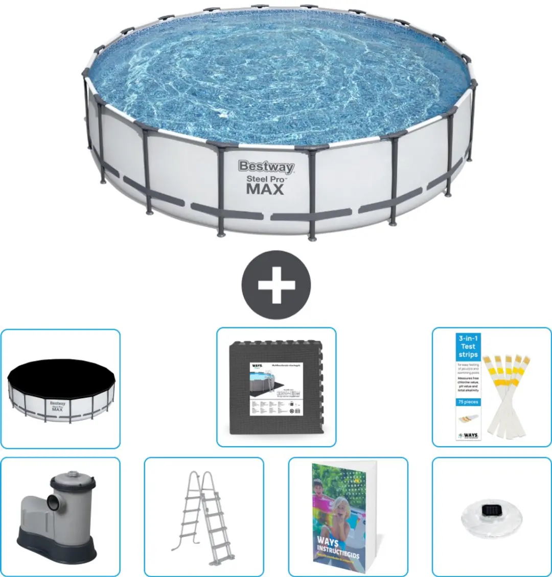 Bestway Steel Pro MAX Zwembad 549x122cm - Grijs - 8-delig