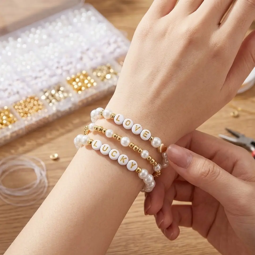 NUVEX DIY Armbandset - Witte & Goudkleurige Kralen