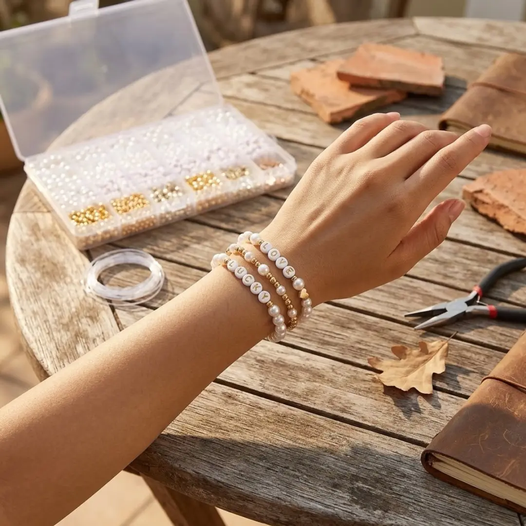 NUVEX DIY Armbandset - Witte & Goudkleurige Kralen