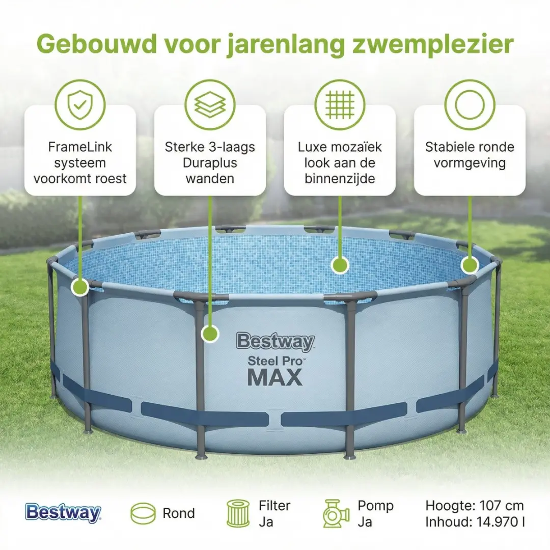 Bestway Steel Pro MAX Zwembad 457x107cm - Grijs - 8-delig