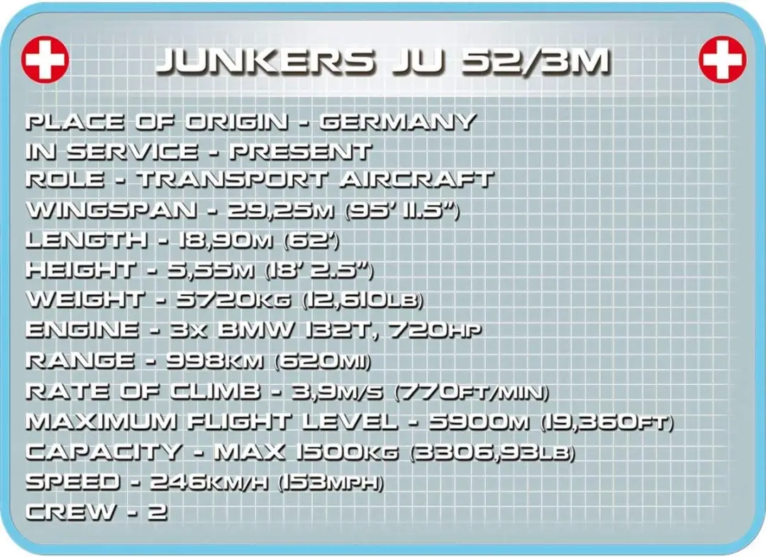 Cobi WW2 Junkers JU-52/3M G4E - 542 Onderdelen - Wit/Blauw