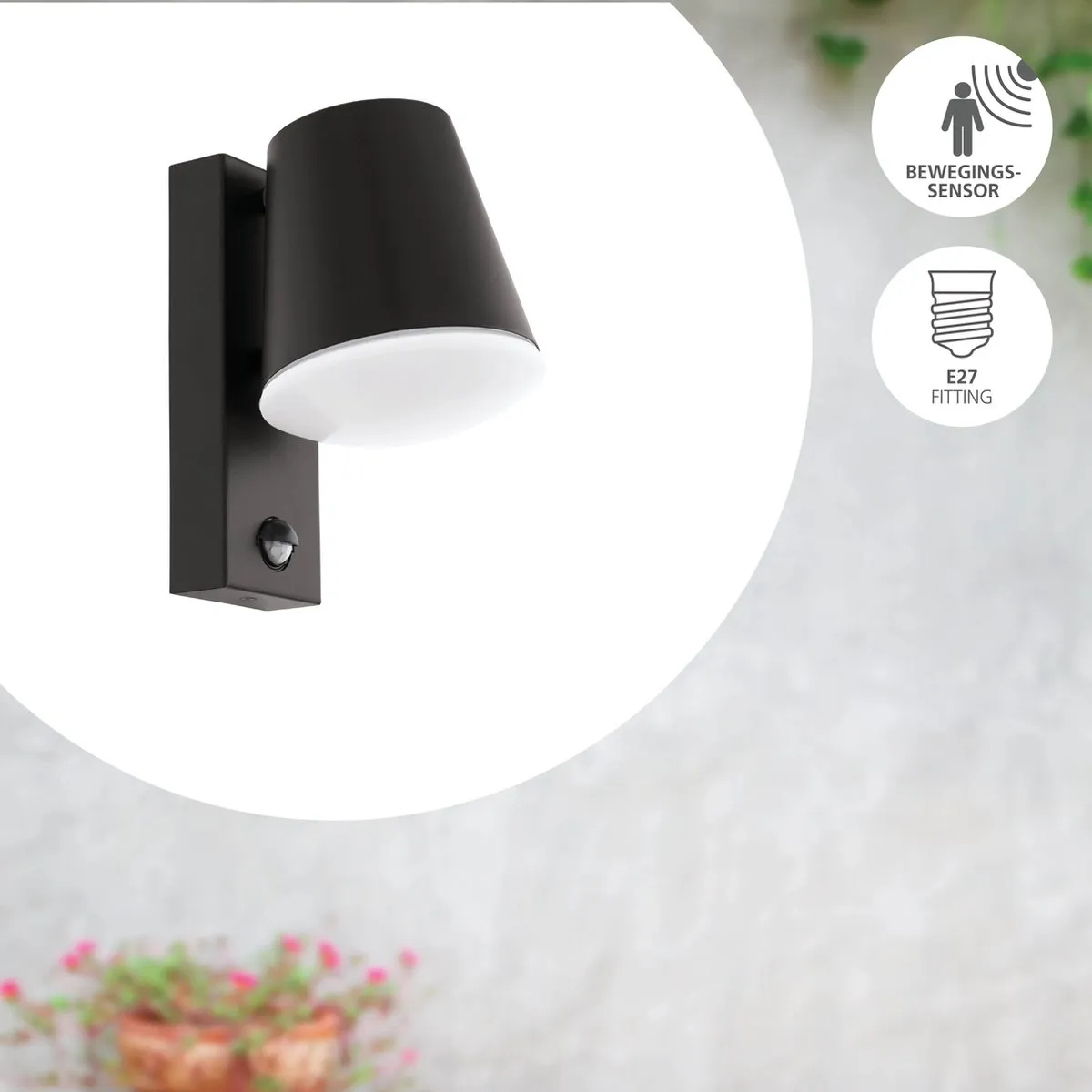 Eglo Caldiero Wandlamp Buiten - Bewegingssensor E27 - 24cm Antraciet/Wit - afbeelding 6 van 6