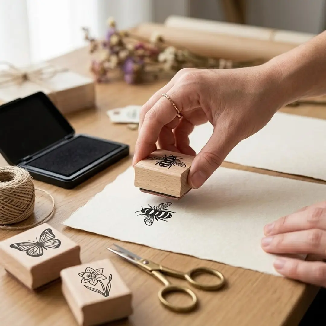NUVEX Houten Stempels Insecten & Bloemen - 9 Stuks