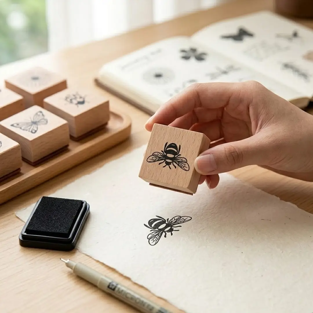 NUVEX Houten Stempels Insecten & Bloemen - 9 Stuks