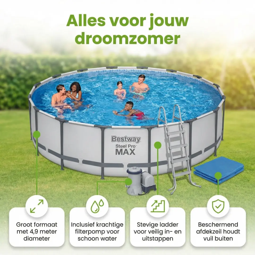 Bestway Steel Pro MAX Zwembad 488x122cm - Grijs - 8-delig