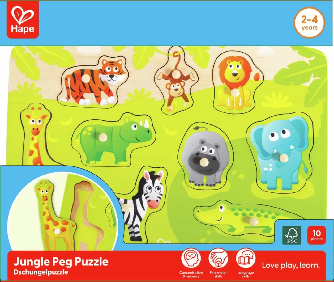 Hape Jungle Knijper Puzzel 10 Stuks - Veelkleurig - afbeelding 2 van 6