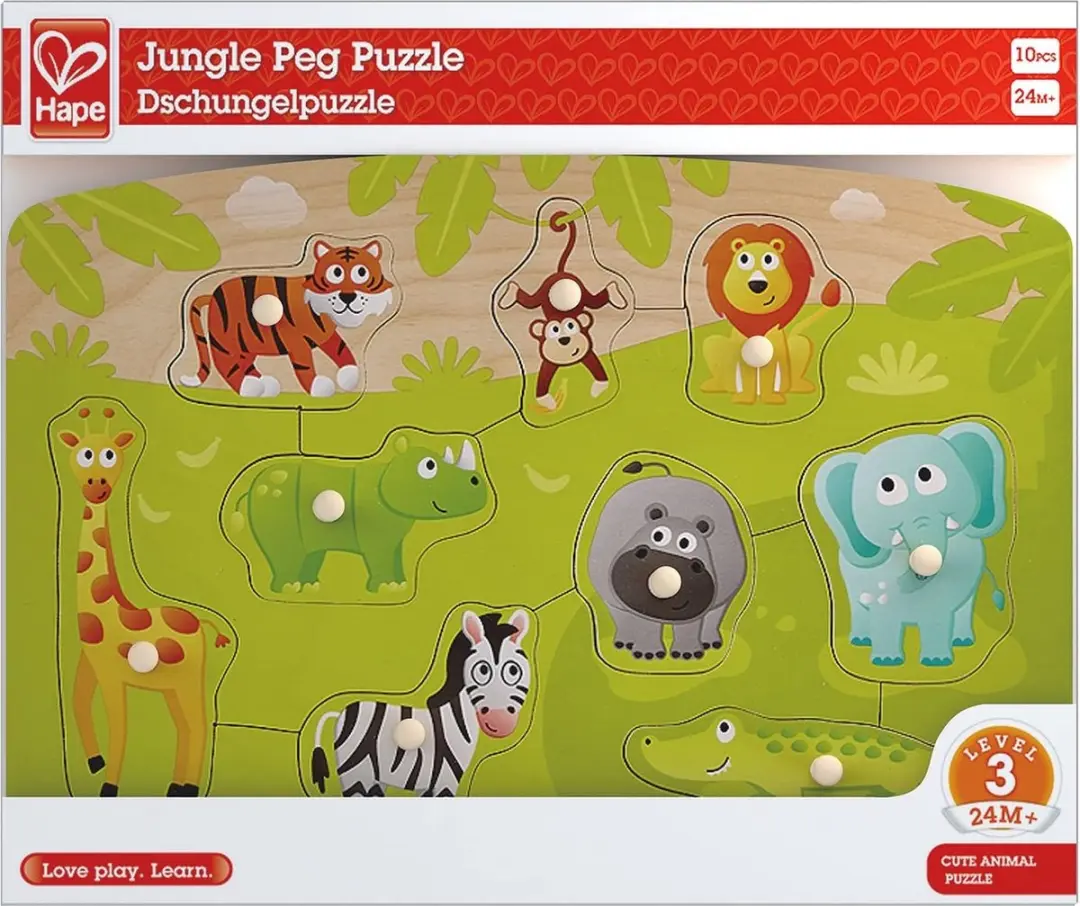 Hape Jungle Knijper Puzzel 10 Stuks - Veelkleurig - afbeelding 4 van 6