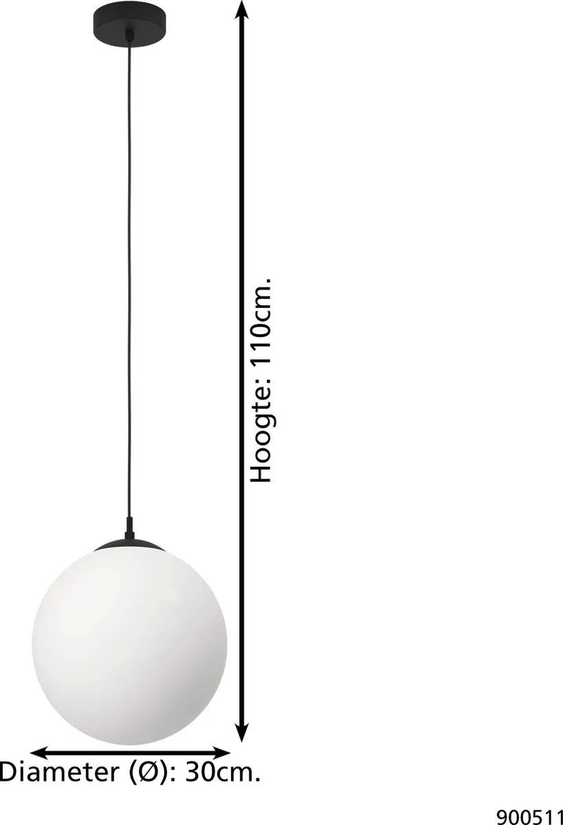 Eglo Rondo 3 Hanglamp E27 - Ø30cm - Zwart/Wit - afbeelding 6 van 6