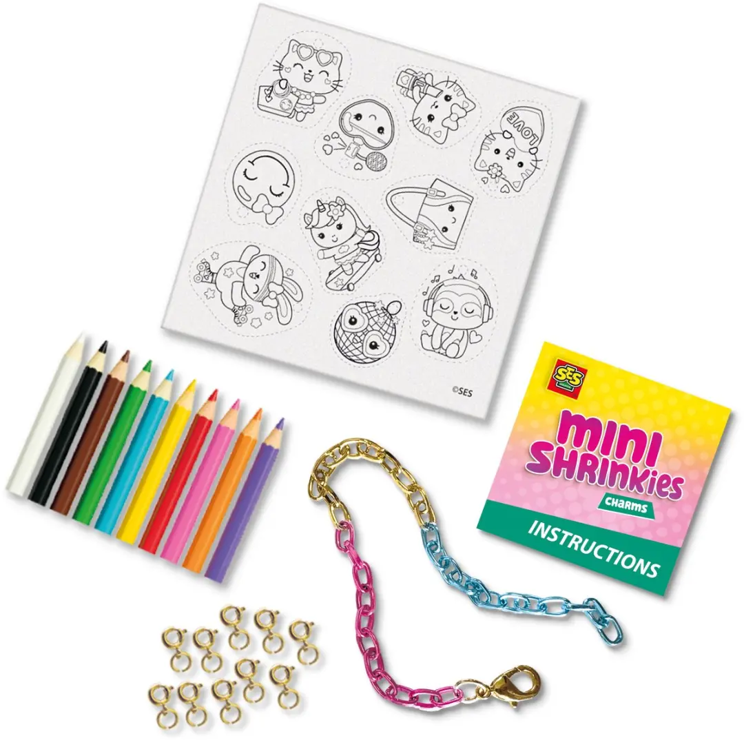 SES Creative Mini Shrinkies Fashion Party Armbandjes Maken - 10 Kleurpotloden