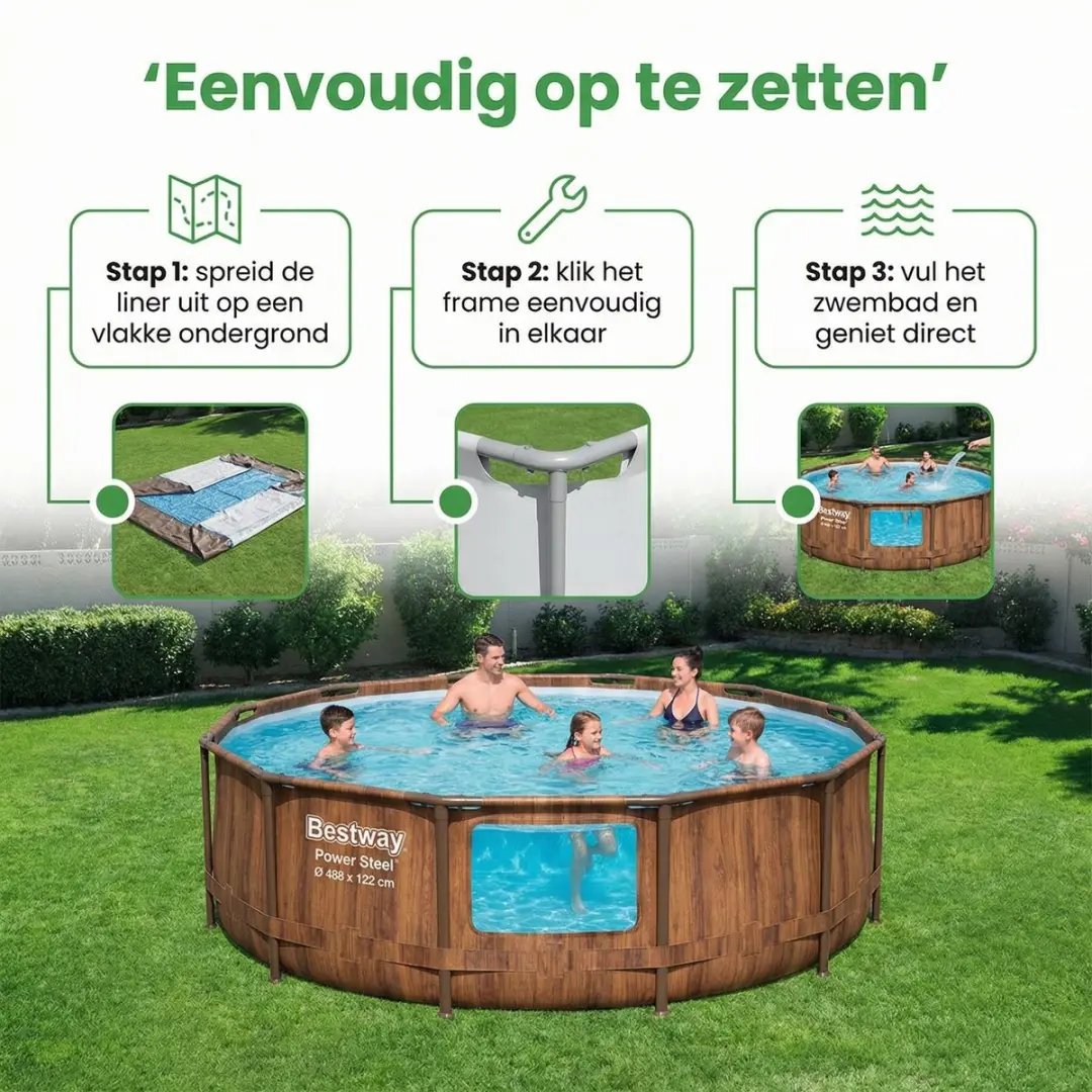 Bestway Power Steel Swim Vista Zwembad 488cm - 19.480L - 8-delig