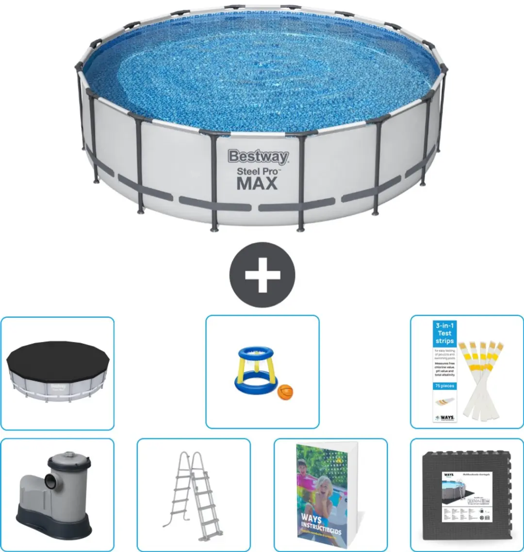 Bestway Steel Pro MAX Zwembad 488x122cm - Grijs - 19.480L