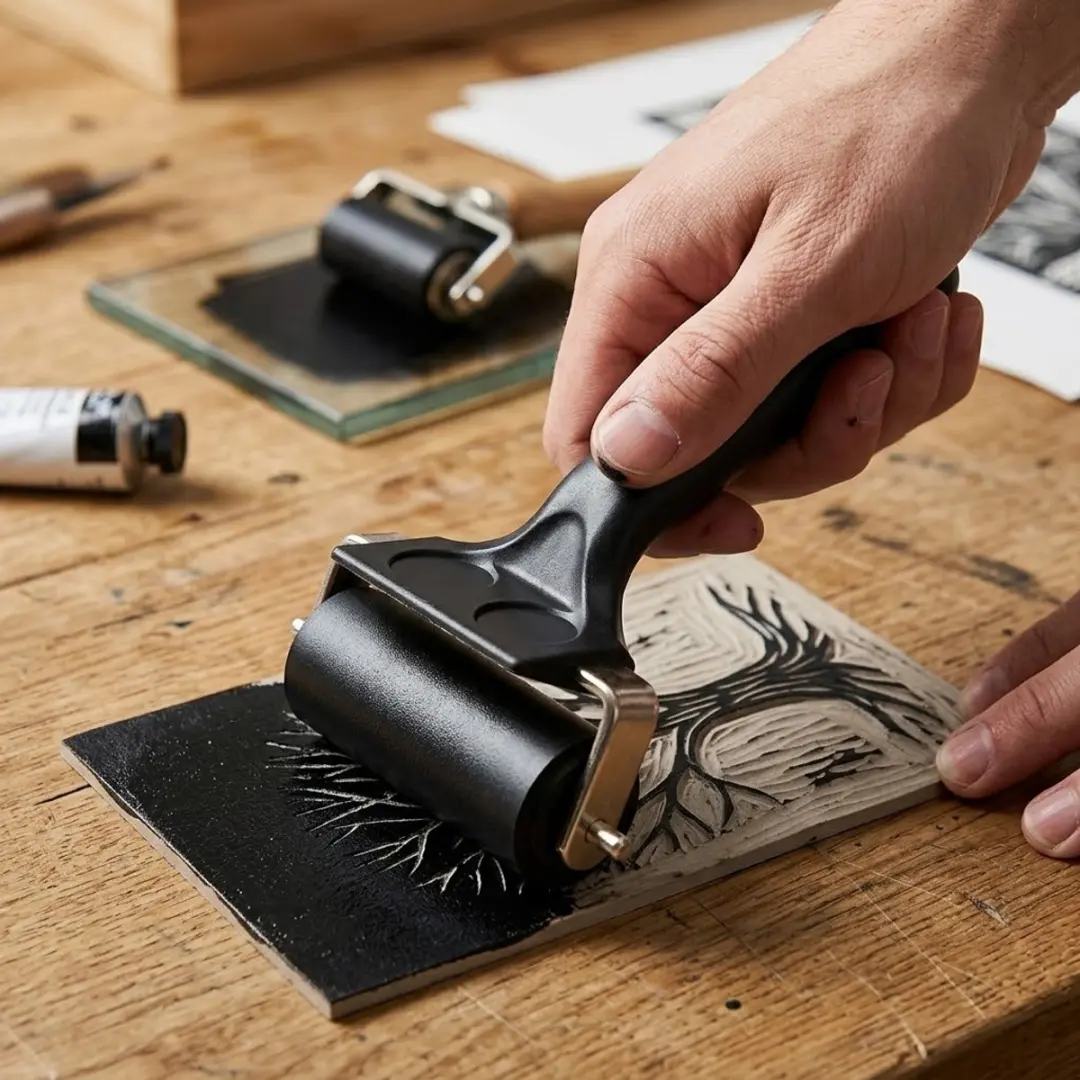 NUVEX Zwart Handroller 5.5cm - Rubber Roller voor Blokdruk