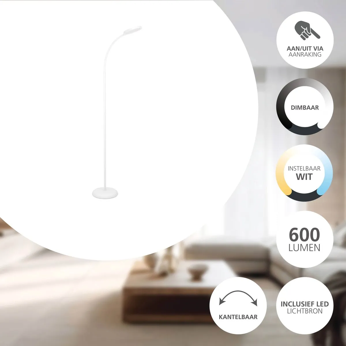 Eglo Lauro Vloerlamp LED 152cm - Wit - Dimbaar
