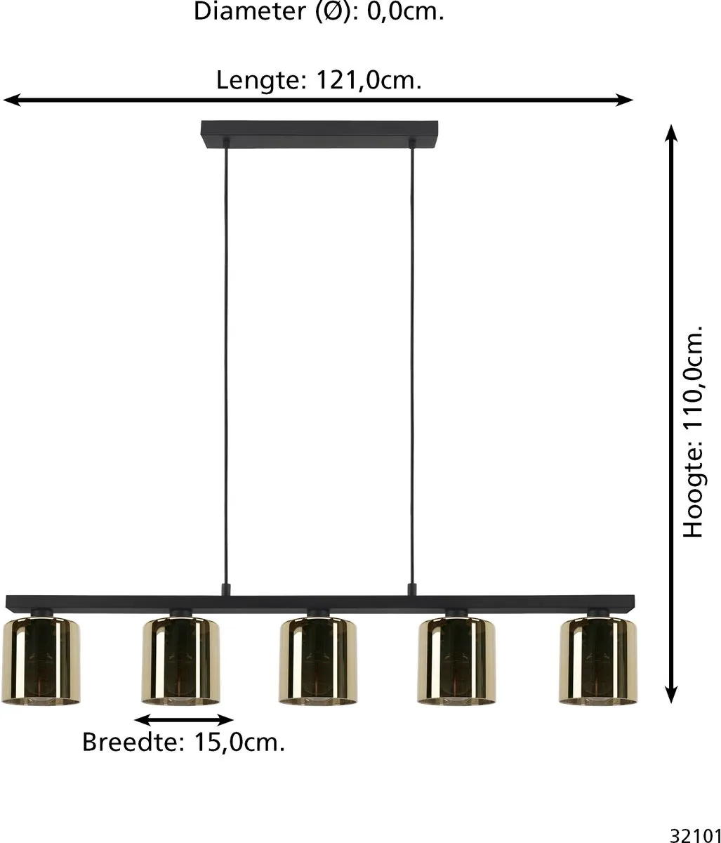 Eglo Cadley Hanglamp - 5 Lichtpunten - Goud/Zwart - afbeelding 6 van 6