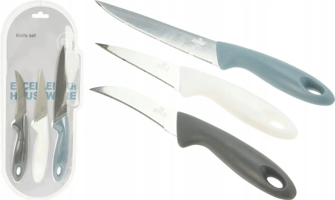 Excellent Houseware Zestaw Messenset - 3 Messen - Roestvrijstaal - Blauw/Wit/Zwart