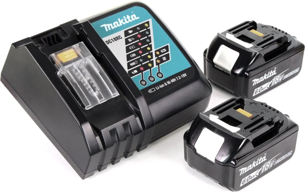 Makita DGA 517 RGJ Haakse Slijper 125mm - 2x 6.0Ah Accu + Lader