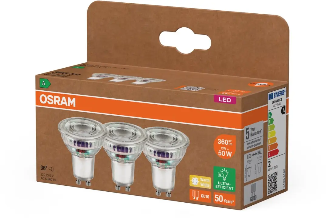 Osram LED Spot PAR16 GU10 2700K - 360lm - 50.000u - 3 Stuks