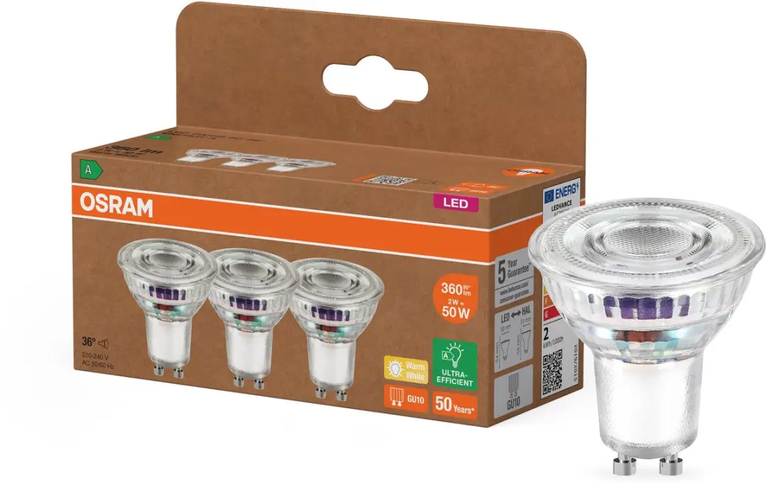 Osram LED Spot PAR16 GU10 2700K - 360lm - 50.000u - 3 Stuks