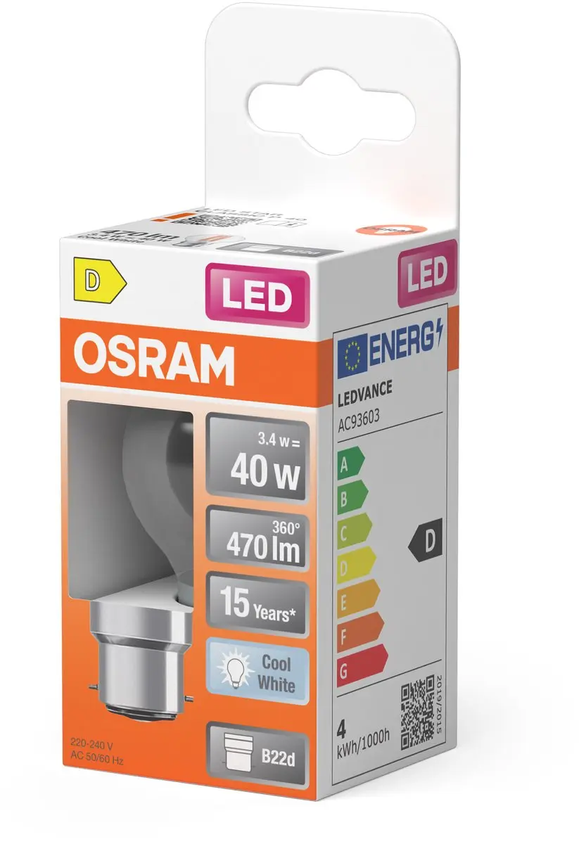 Osram LED Filament Star P40 Miniball 3,4W B22d - 4000K Koel wit 470lm