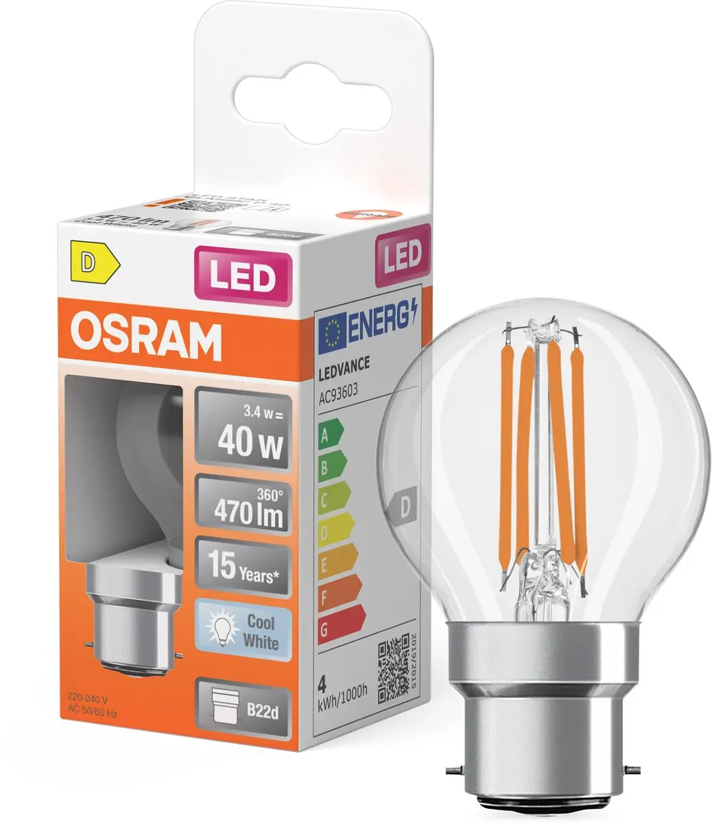 Osram LED Filament Star P40 Miniball 3,4W B22d - 4000K Koel wit 470lm