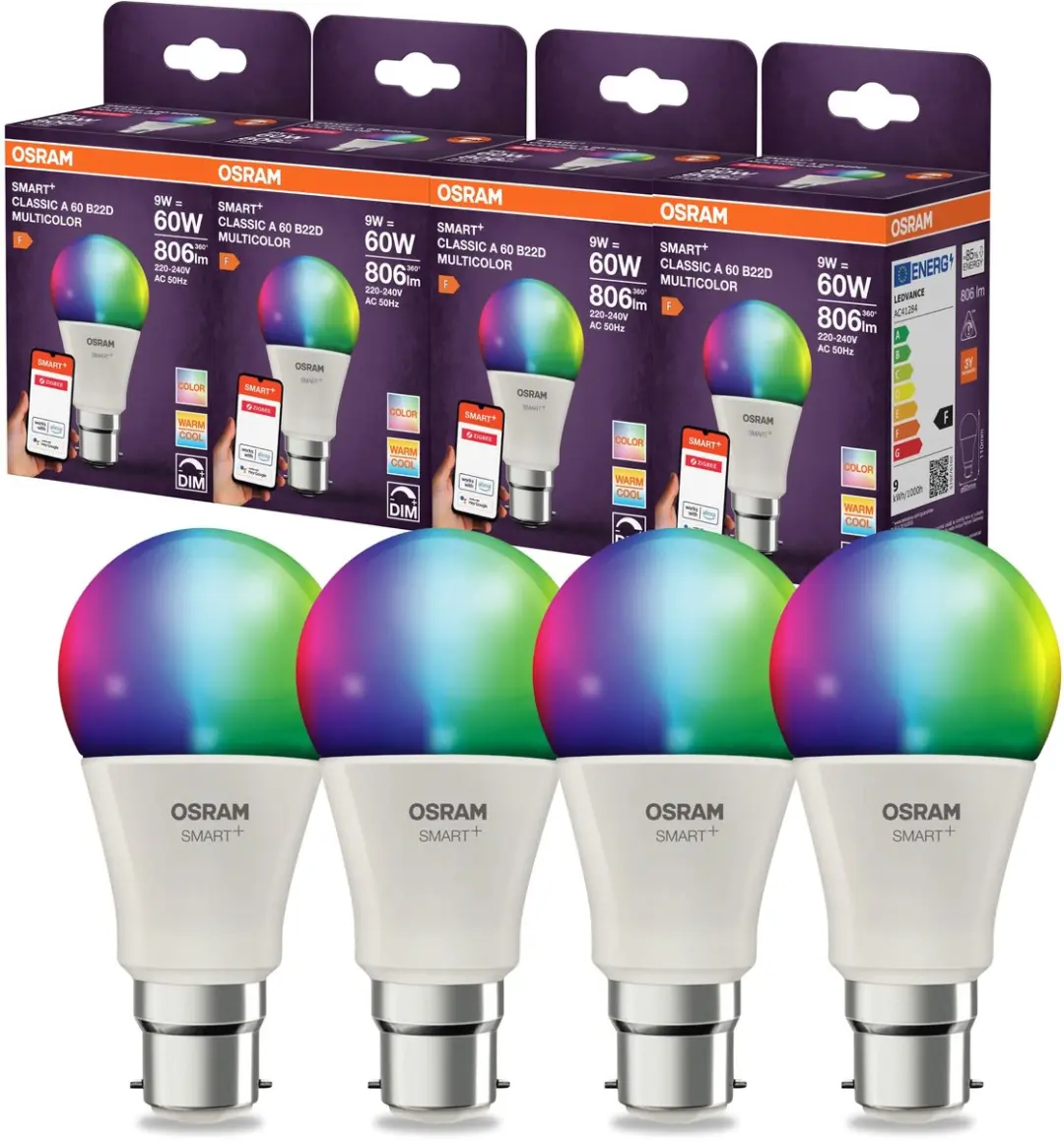 Osram Smart LED A60 B22D 9W RGBW ZigBee - Helder glas
