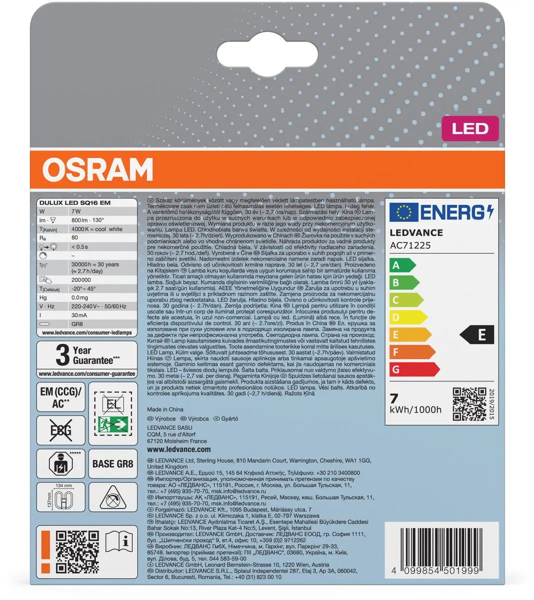 Osram Dulux LED GR8 7W 800lm Koelwit - 1 Stuk