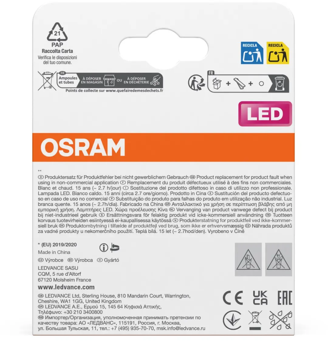 Osram LED Star mini P40 Filament 3,4W - 470lm 2700K Mat - 2 Stuks