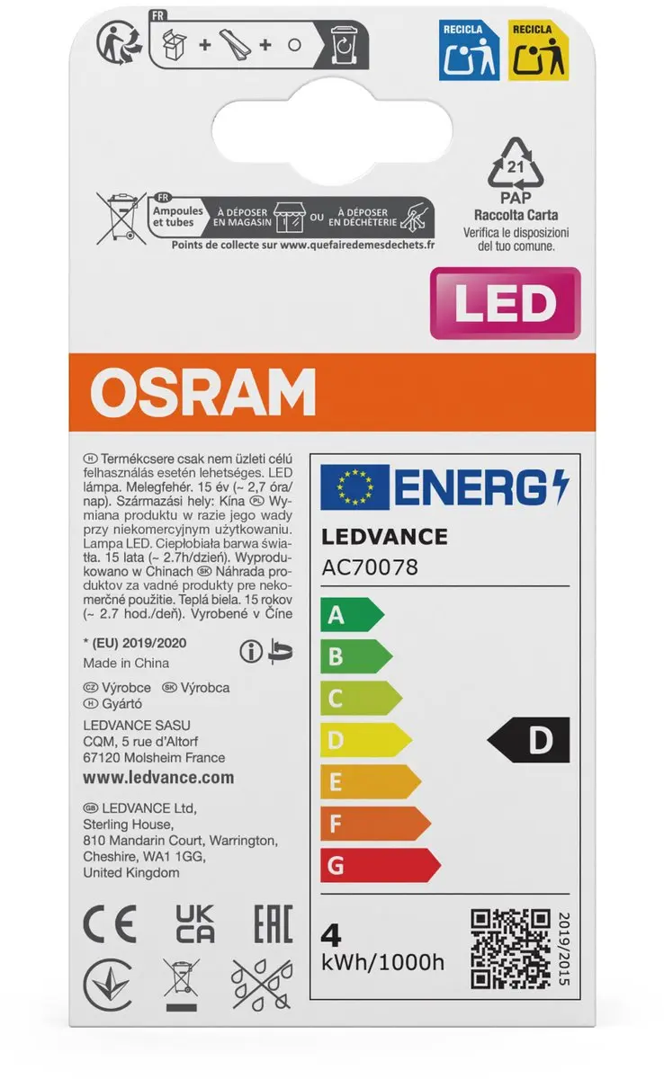 Osram LED-lamp Ster B40 Filament 3,4W - 2700K Mat - 2 Stuks