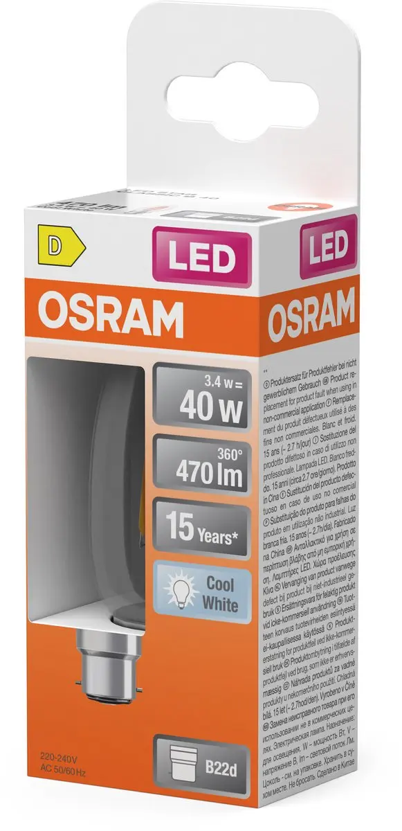 Osram LED Filament Star B40 mini Kaarslamp 3,4W 4000K - 470lm - B22d