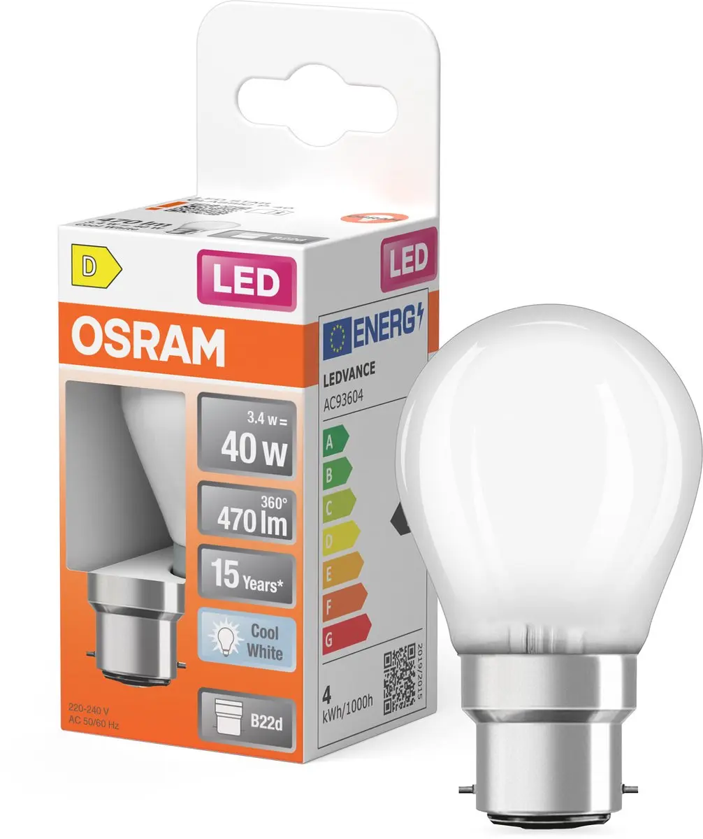 Osram LED Filament Star P40 Miniball 3,4W B22d - 4000K Mat - 470lm