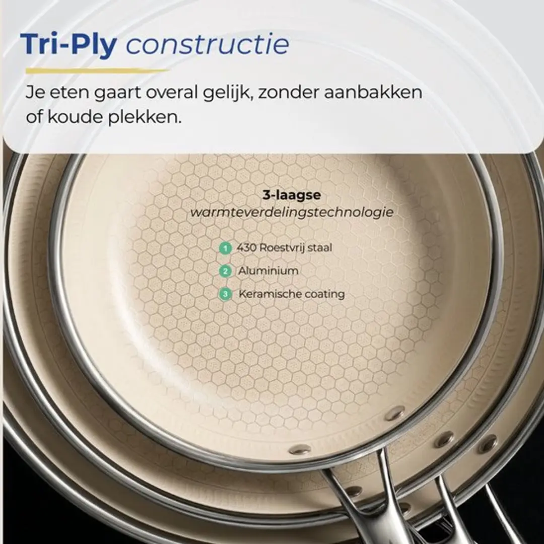 Morelia Hybrid Pannenset 20-24-28cm - 3-delig - Honingraat RVS