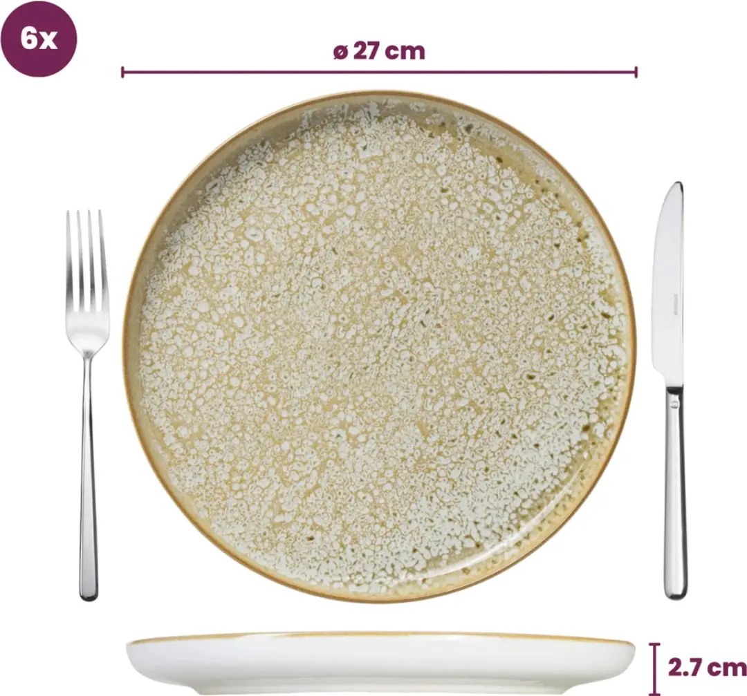Cosy&Trendy Baltic Luna Dinerbord - Ø27cm - 6 Stuks Geel - afbeelding 6 van 6