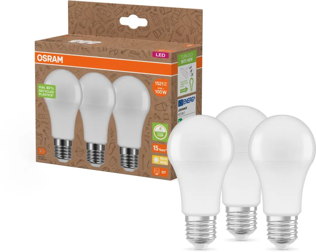 Osram LED Star A100 Recycling 14W E27 Mat - 2700K - 1521lm - 3 Stuks