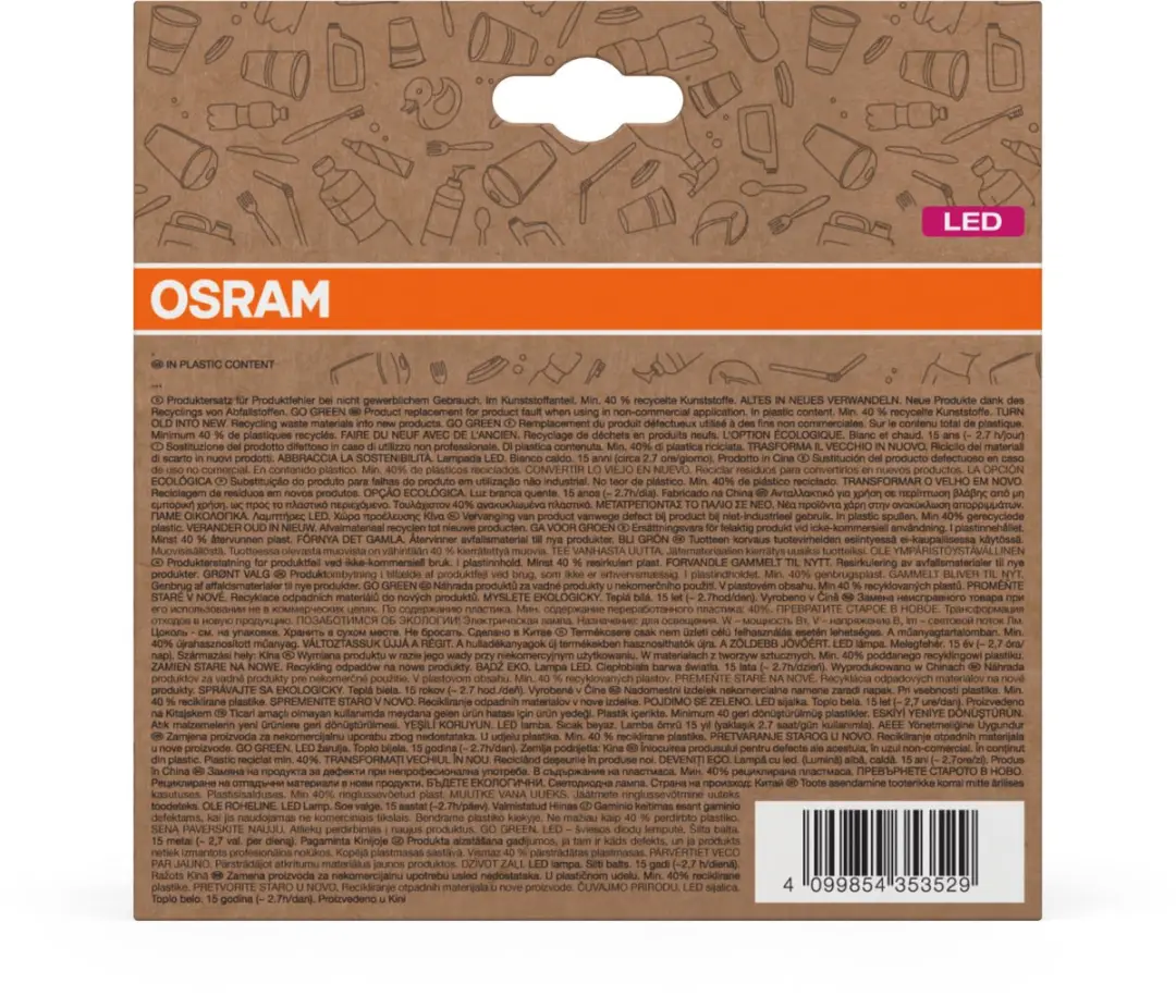 Osram LED Star A100 Recycling 14W E27 Mat - 2700K - 1521lm - 3 Stuks