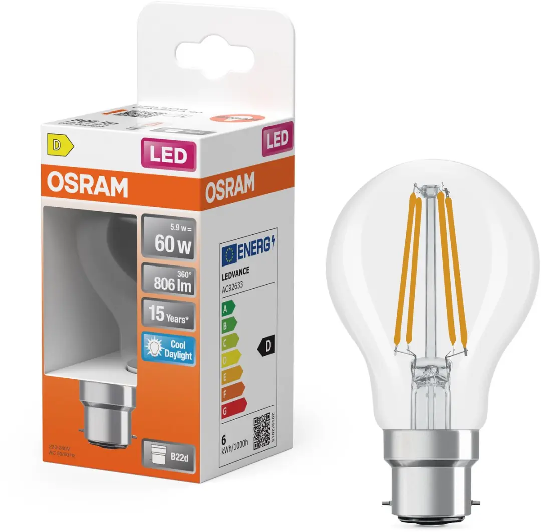 Osram LED Filament Star A60 5,9W 865 - 806 Lm - B22d - Helder