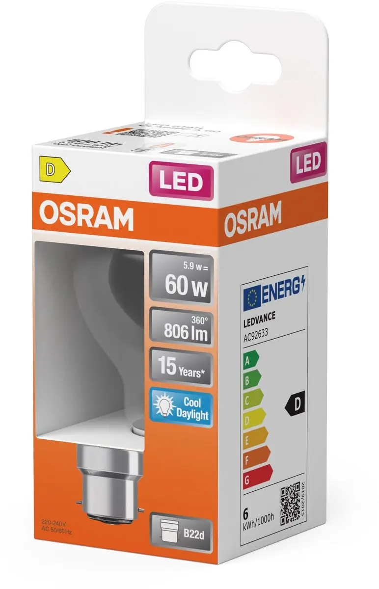 Osram LED Filament Star A60 5,9W 865 - 806 Lm - B22d - Helder