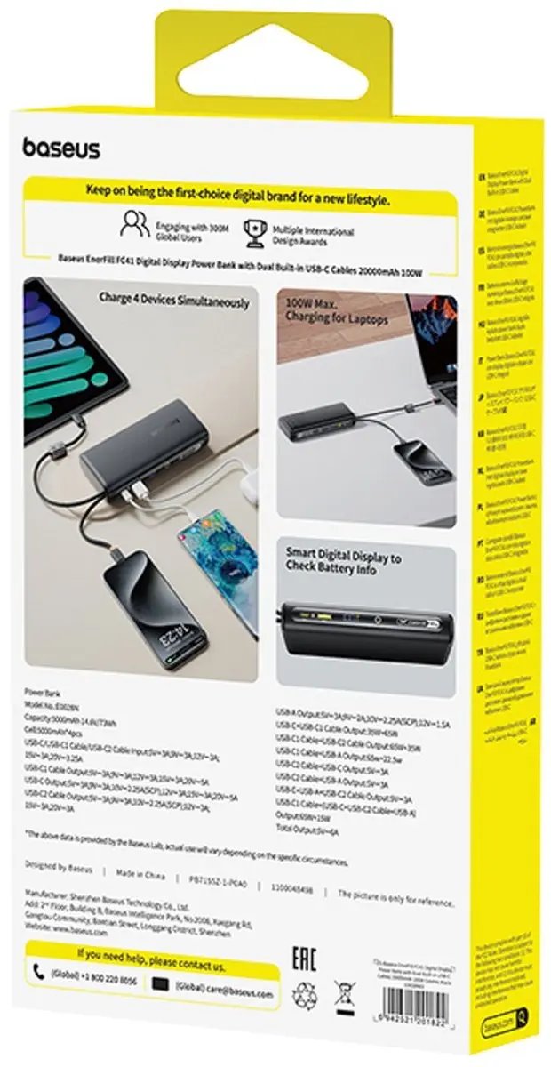 Baseus EnerFill FC41 Powerbank 20000mAh 100W - Zwart