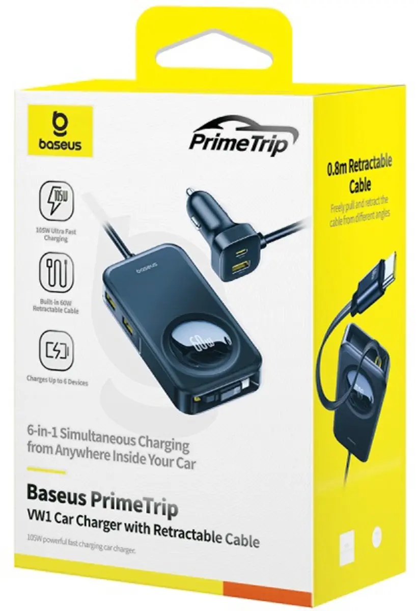Baseus PrimeTrip VW1 Autolader 60W - 6 Poorten - Zwart