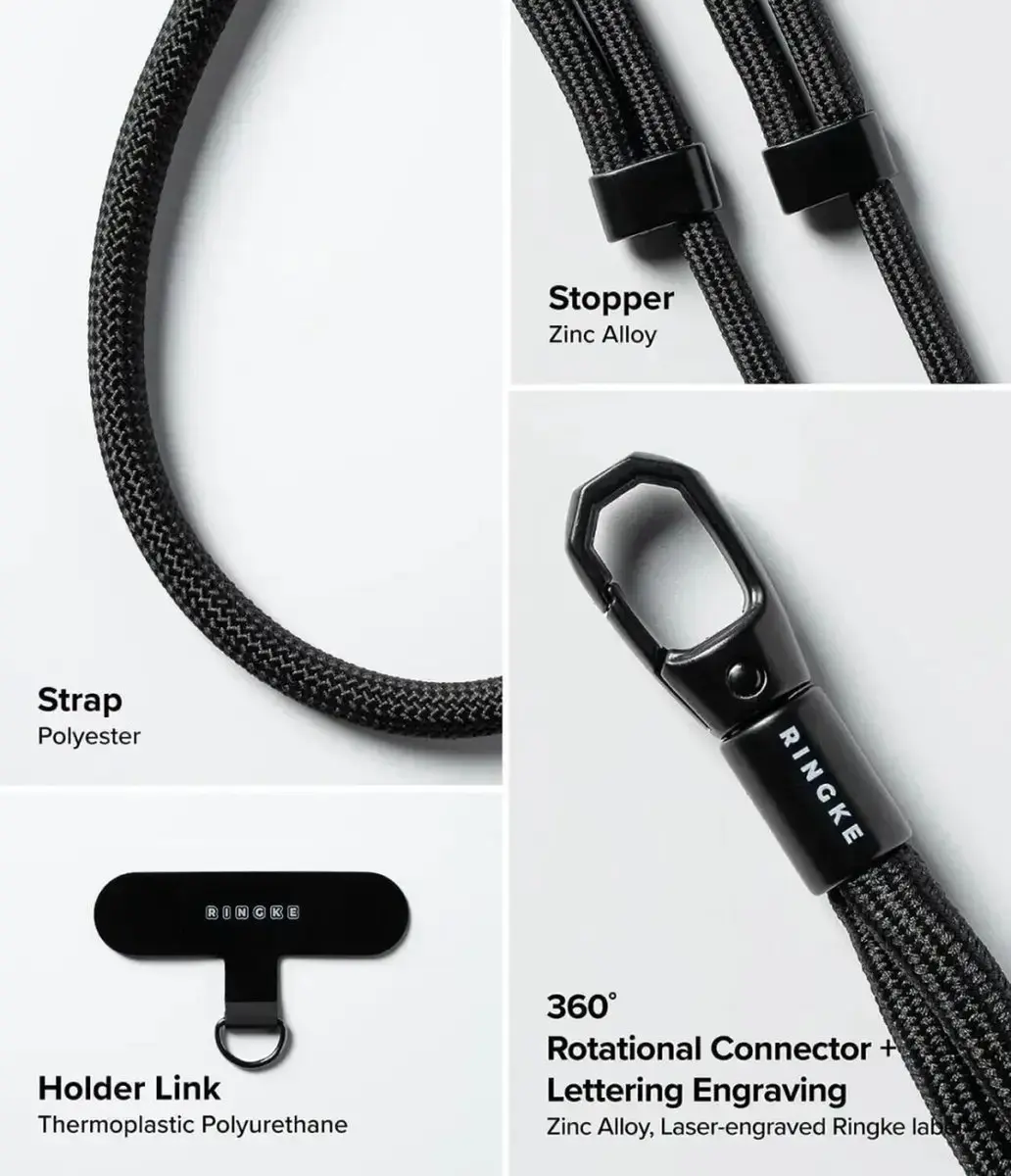 Ringke Holder Link & Flow Shoulder Strap Y-Type - Telefoonkoord Zwart - afbeelding 2 van 6