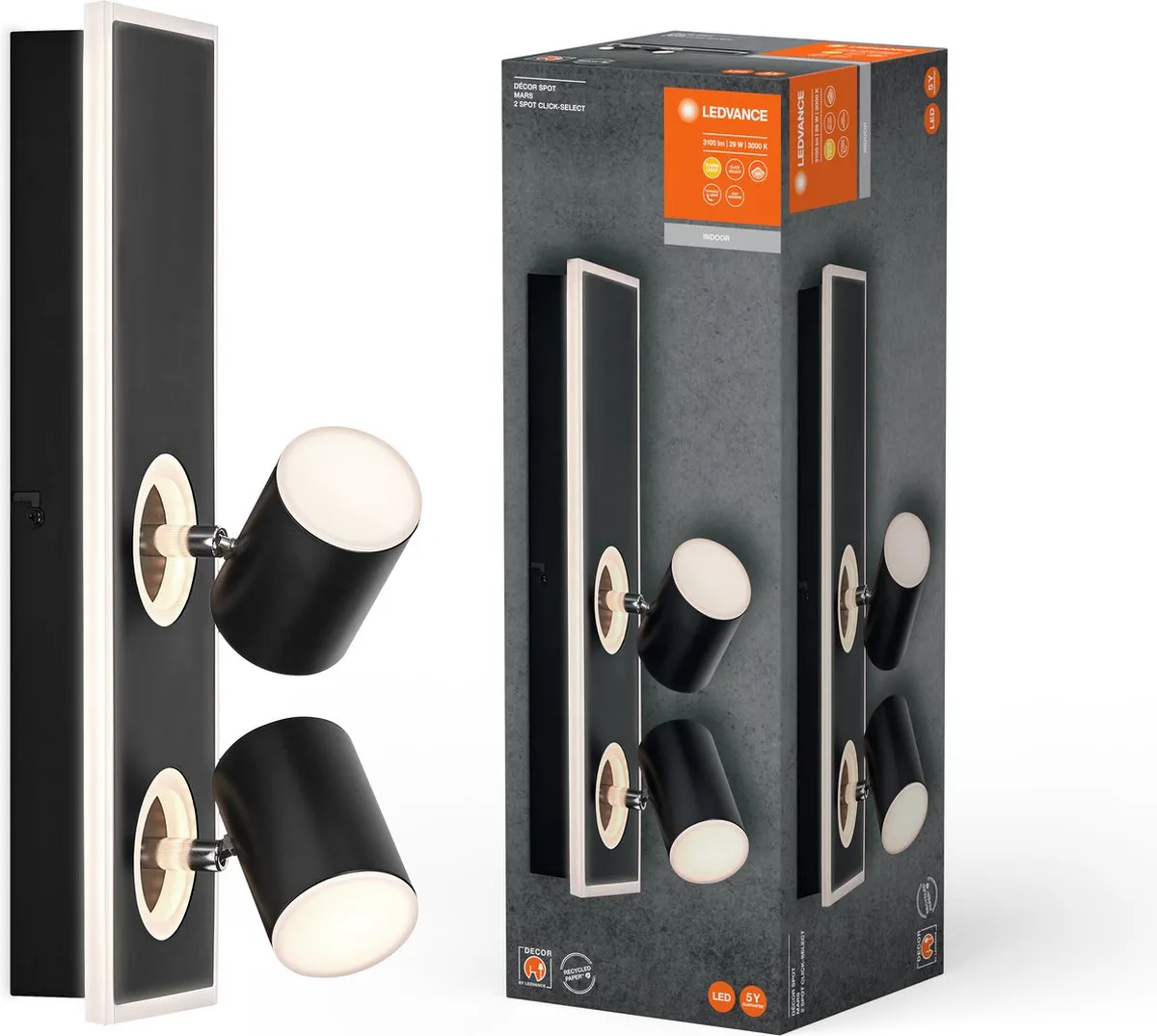 LEDVANCE Decor Spot Mars CLICK-SELECT Black 2 Spot - 29W 985lm