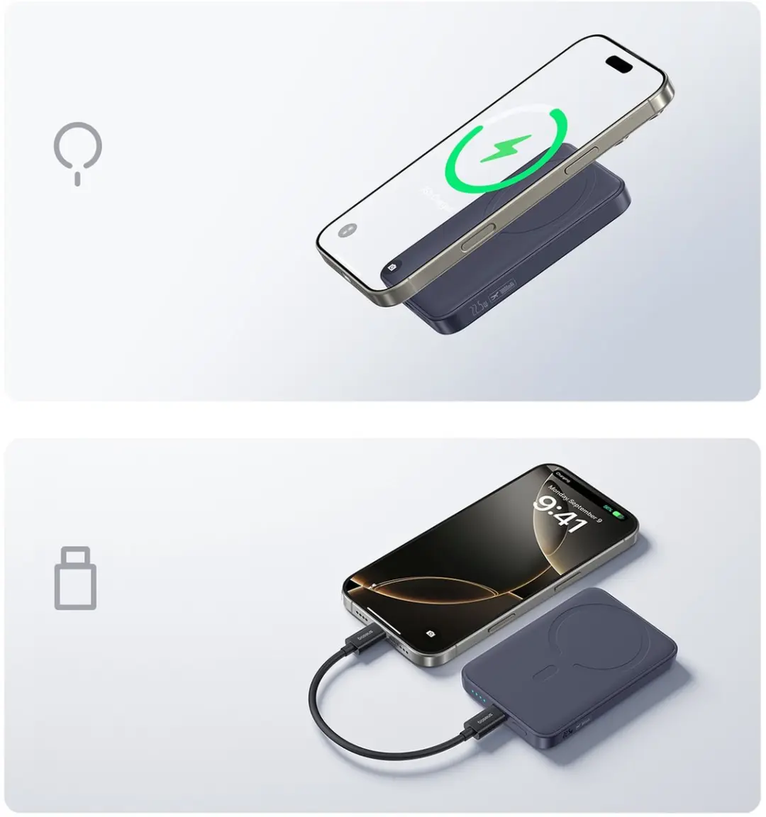 Baseus EnerFill FM11 Magnetische Powerbank 10000mAh - 22.5W - Donker grijs