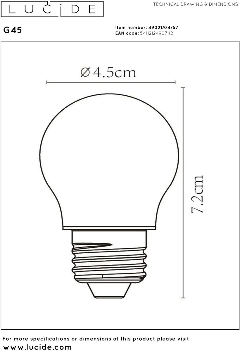 Lucide G45 LED Filamentlamp E27 4W 2700K - Mat