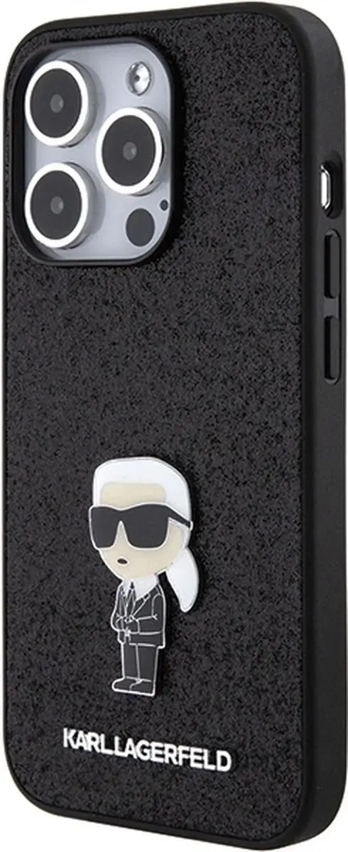 Karl Lagerfeld Fixed Glitter Ikonik Logo Pin Case iPhone 15 Pro Max - Zwart