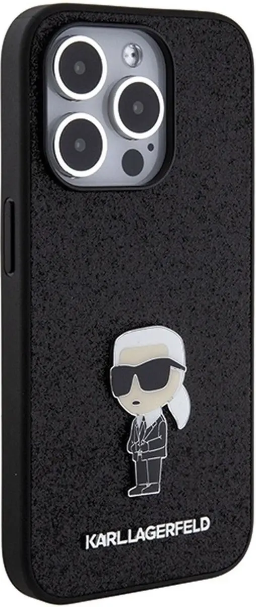 Karl Lagerfeld Fixed Glitter Ikonik Logo Pin Case iPhone 15 Pro Max - Zwart