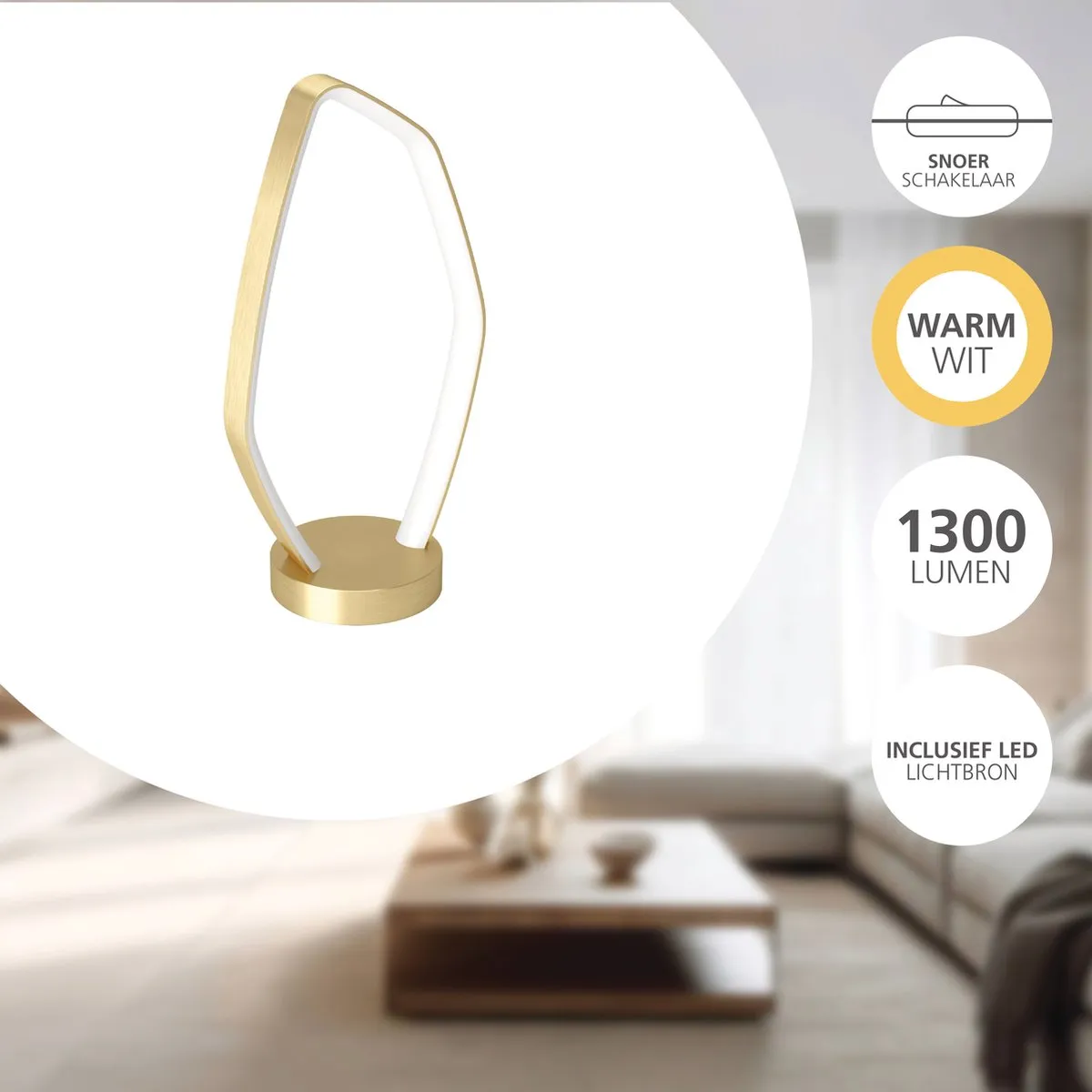 Eglo Vallerosa LED Tafellamp - 42,5 cm - Goud/Wit - afbeelding 6 van 6