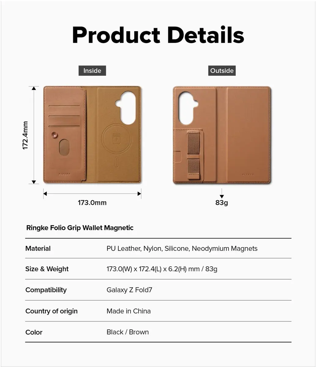 Ringke Folio Grip Wallet Hoesje - Samsung Galaxy Z Fold 7 - Bruin - afbeelding 6 van 6