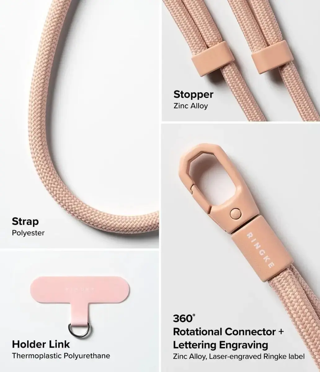 Ringke Holder Link & Flow Shoulder Strap Y-Type - Telefoonkoord - Oranje Roze - afbeelding 2 van 6